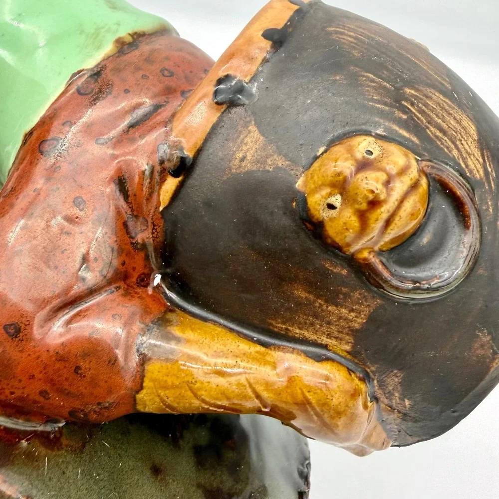 Majolica Style Ceramic Monkey Band Cellist Figurine Top Hat Drum Base